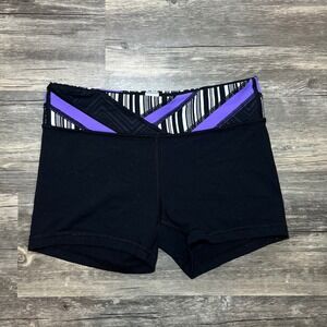 Ivivva by Lululemon Girls Athletic Shorts Size 12 Black Purple Striped Waistband